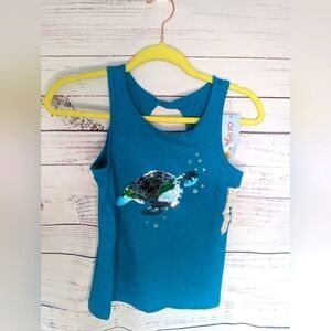 NWT Cat & Jack Girls Turtle Sequin Tank L